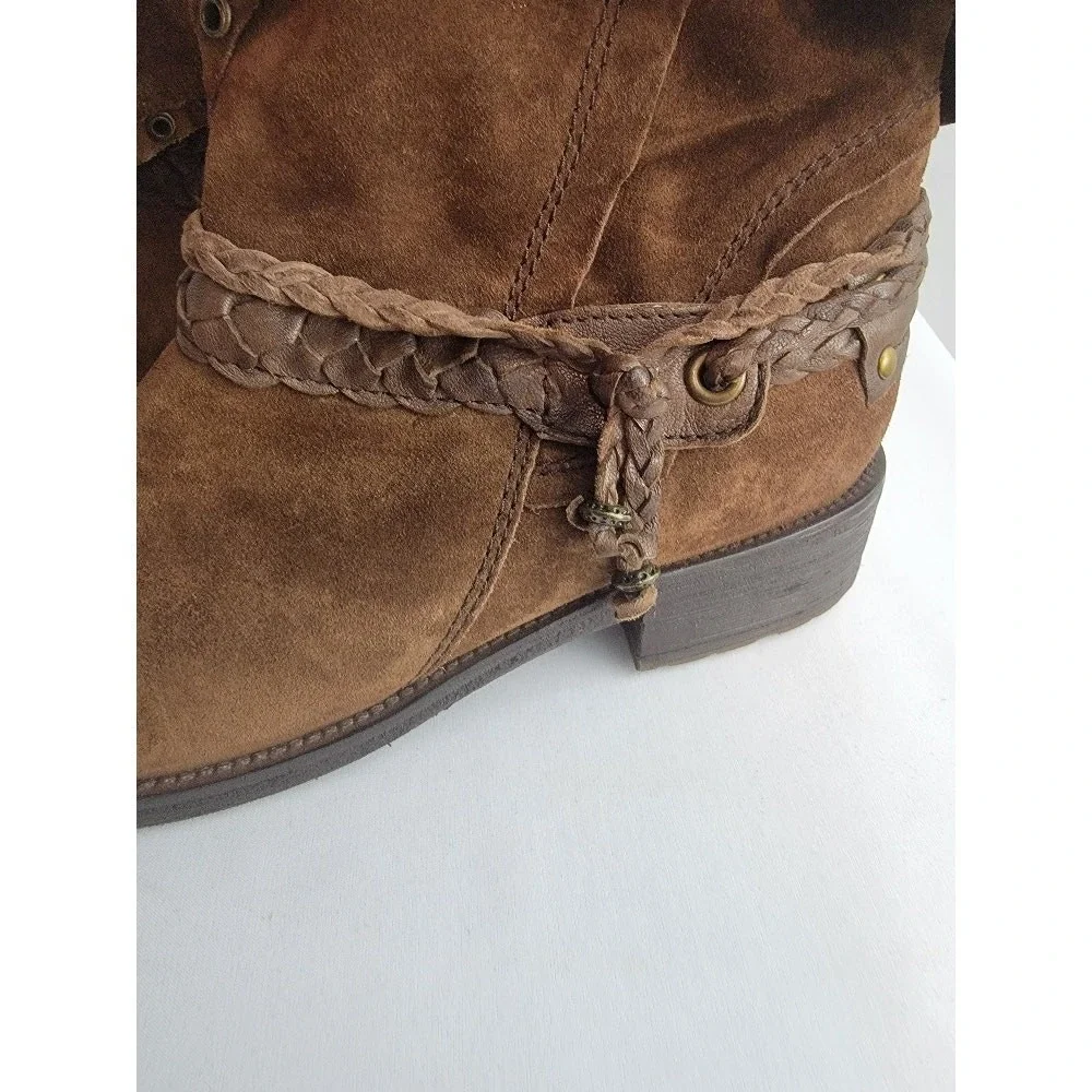 TRASK Suede Cuff Ankle‎ Boots Sz 10M Distressed Boho Rustic Brown